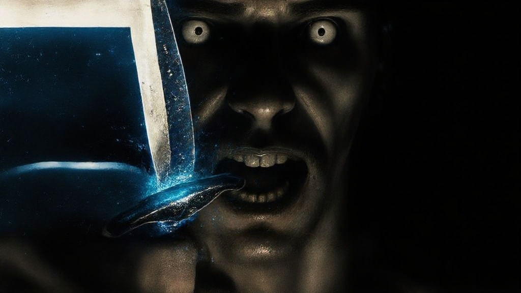 Creepy Black and white macabre portrait of Scary dark wizard evil nihilistic mario staring into your soul in a dark room...