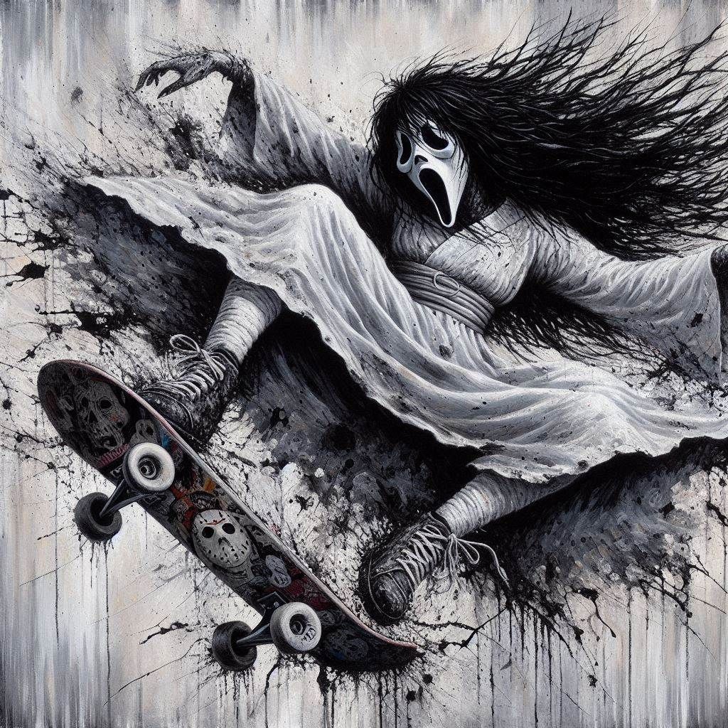 Sadako skateboarding