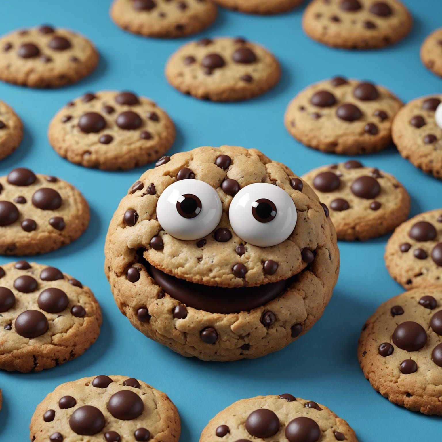 there is a cookie with chocolate chips and eyes on it, cute! c4d, cookie monster, cute detailed digital ...  by @MimiStar