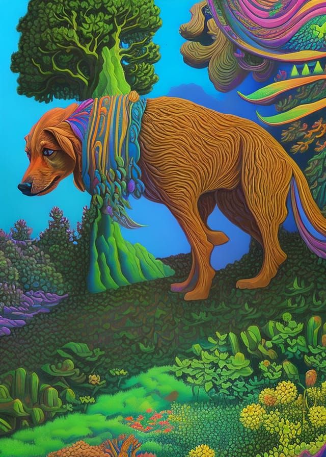 Rotbotic, cyber kinetic puppy  ,  psychedelic art, hyperdeta...