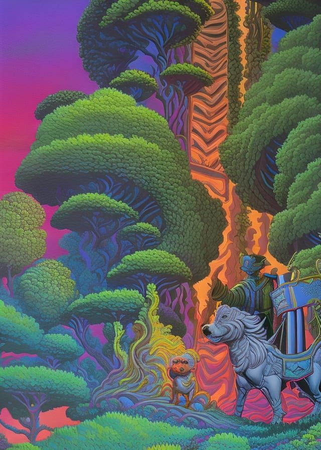 Rotbotic, cyber kinetic puppy  ,  psychedelic art, hyperdeta...