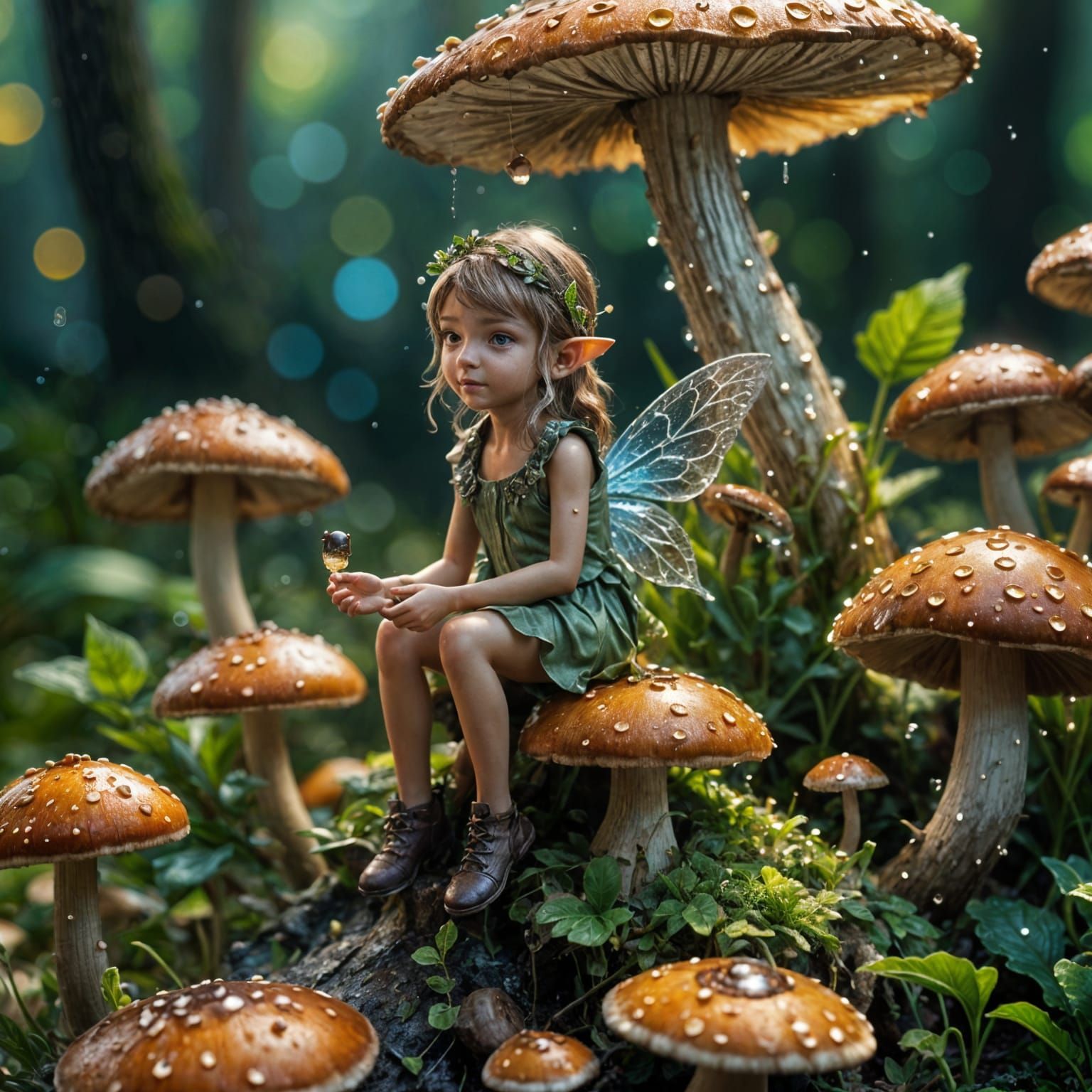 Tiny fairy sitting on a mushroom.  by @Alazghul