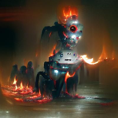 Robot surrounded with flames