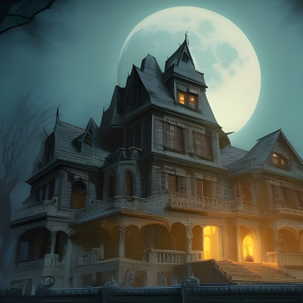 a haunted manor under the moonlight