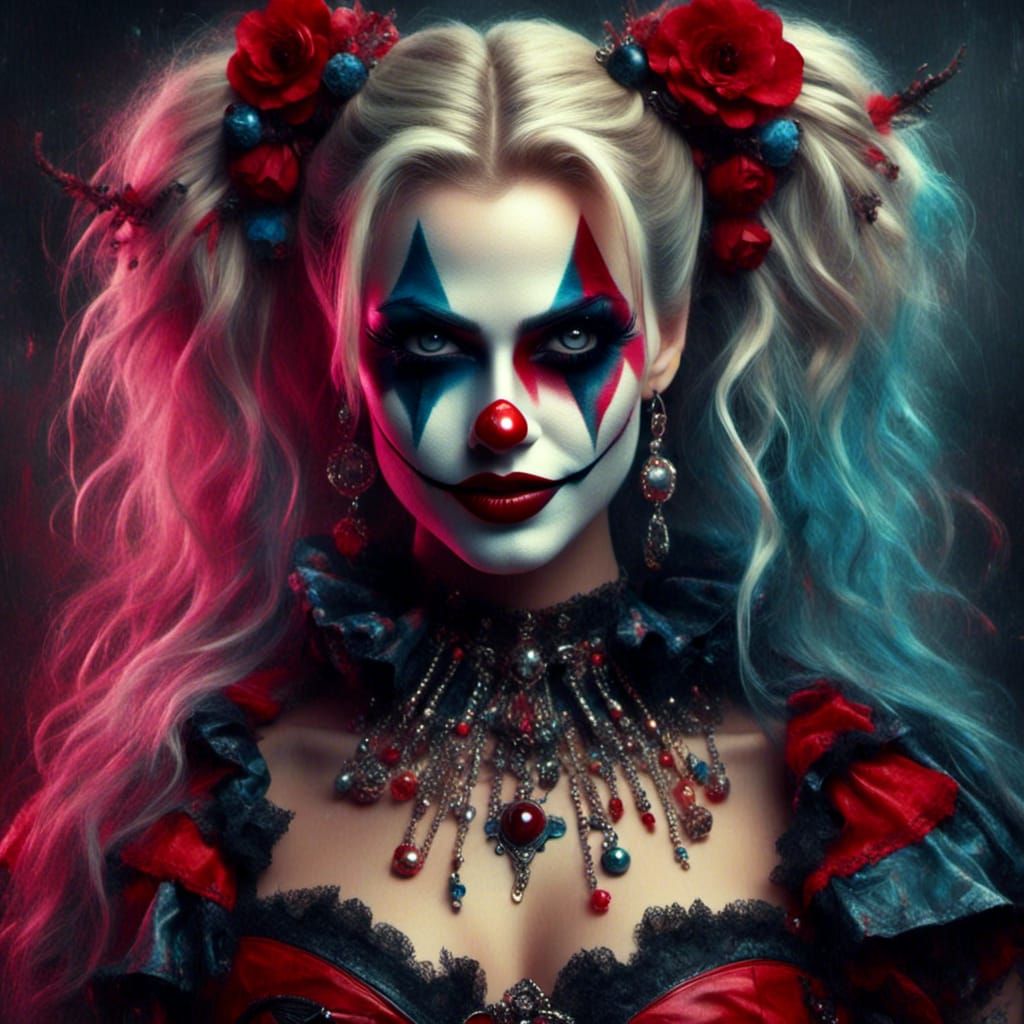 <lora:Intricate Oils:1.0>  <lora:Carni Clown Punk:1.0> dark Harley Quinn in oil painting style 