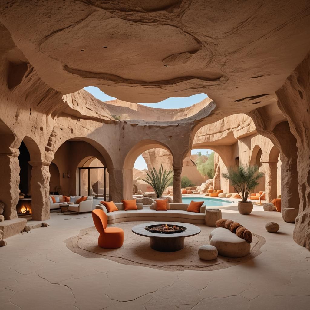 Desert Home Sitting Room with Pool: Photography