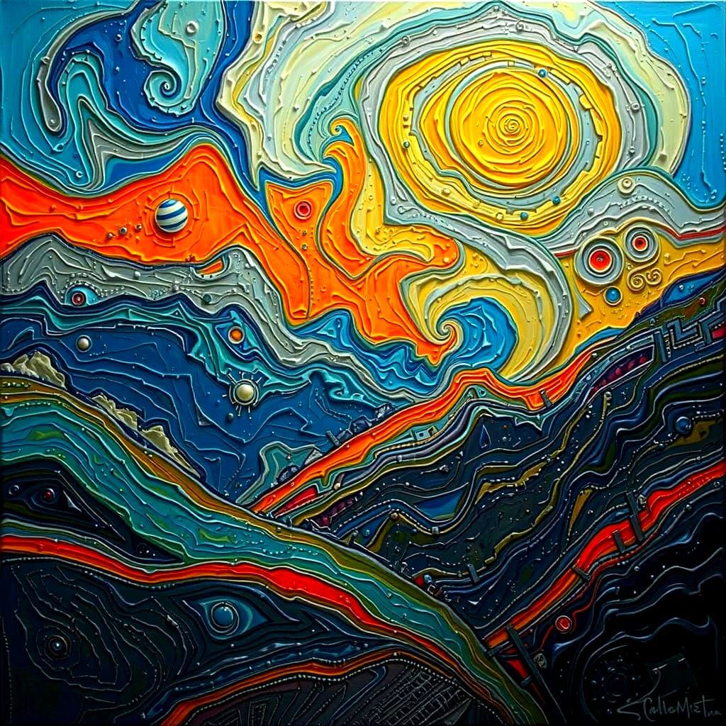 Multidimensional Oil Landscape in Impasto Style