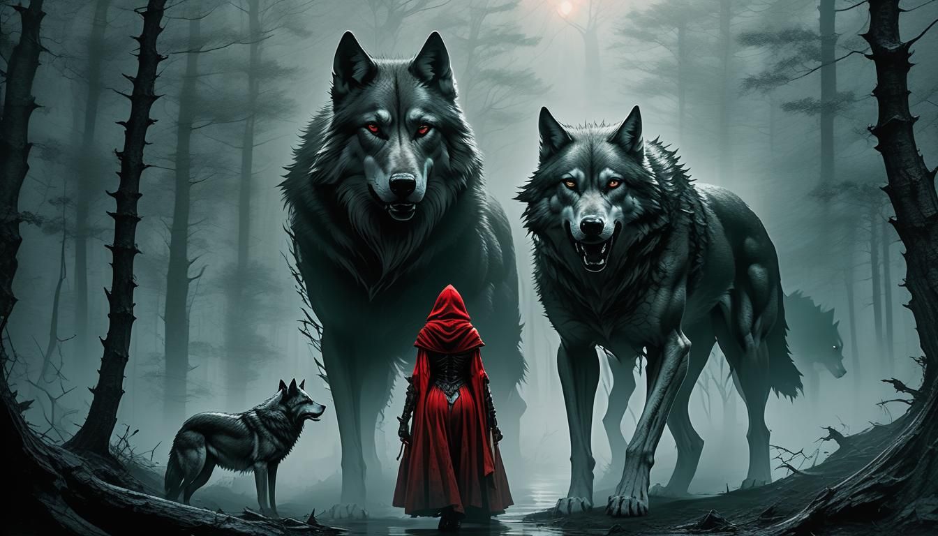 Red Riding Hood and Wolf in Dark Fantasy Comic Art