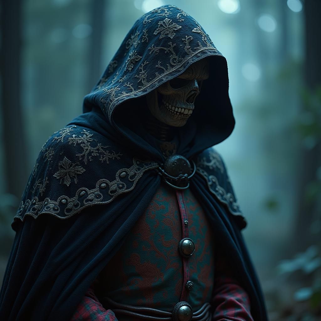 Medieval style hooded velvet cape lined with gossamer. Surreal, fantastical, iridescent 