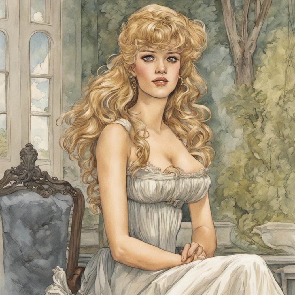 Young Brigette Bardot as a Regency  woman art style Milo Man...