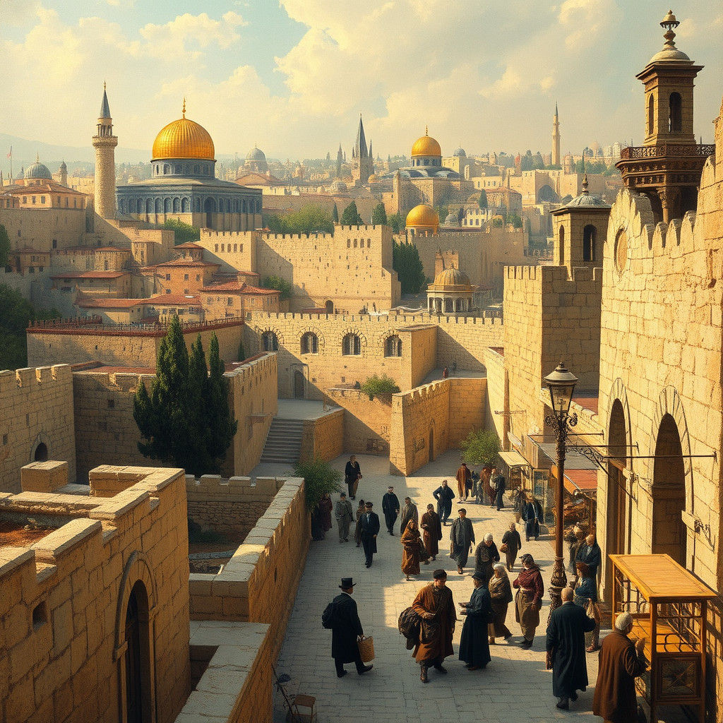 Ancient Jerusalem Cityscape Inspired by Romantic Art