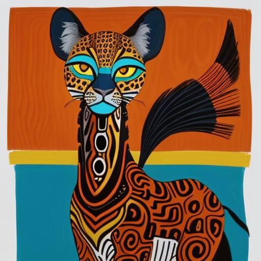 Geometrized leopard in the savannah 
Tradititional African f...
