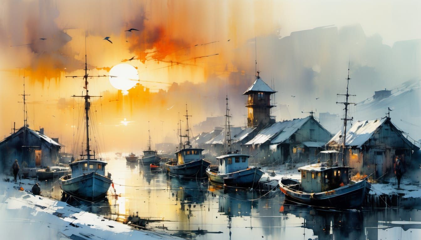 Winter fishing village 3    by @Superbear