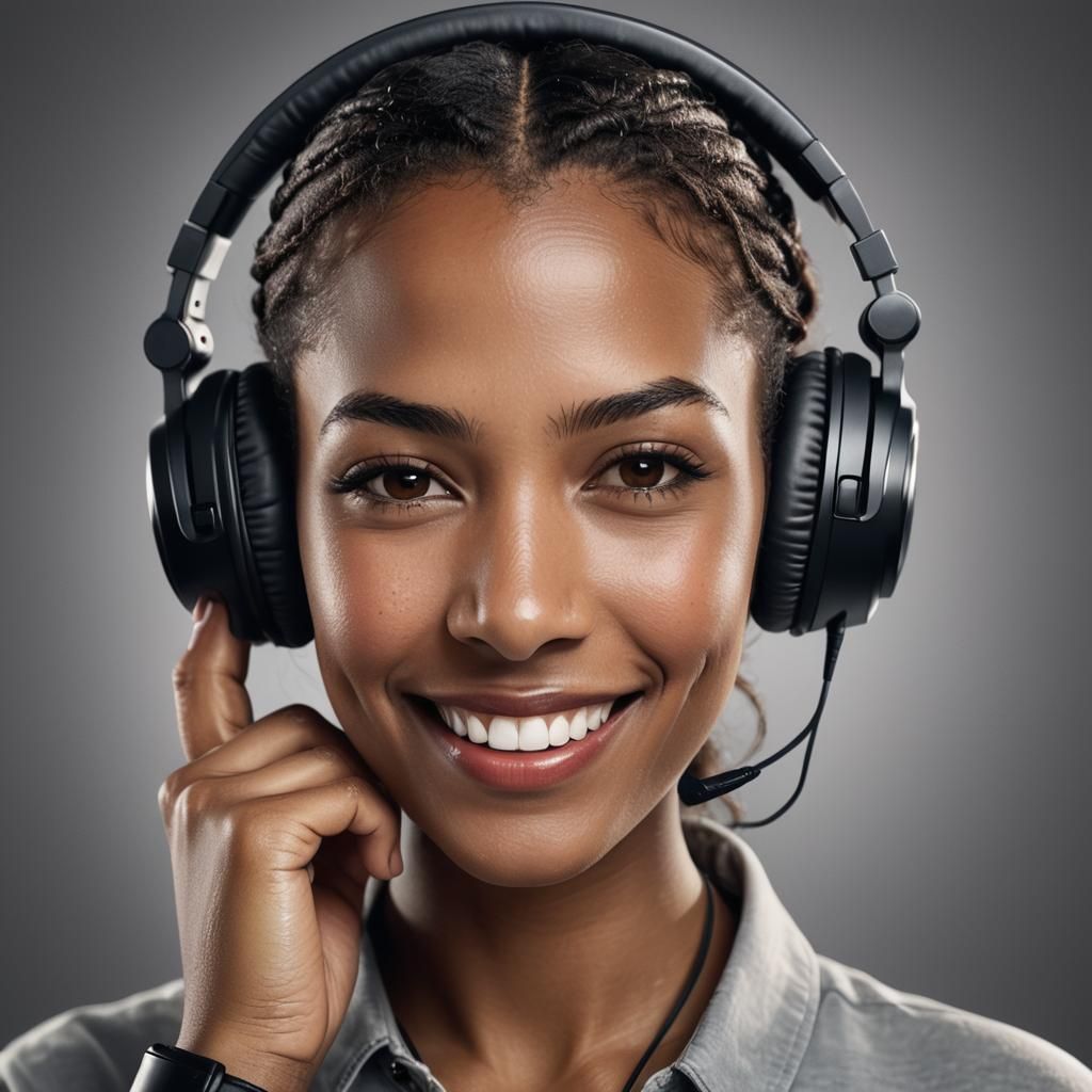 Hyperrealistic portrait of a beautiful DJ woman