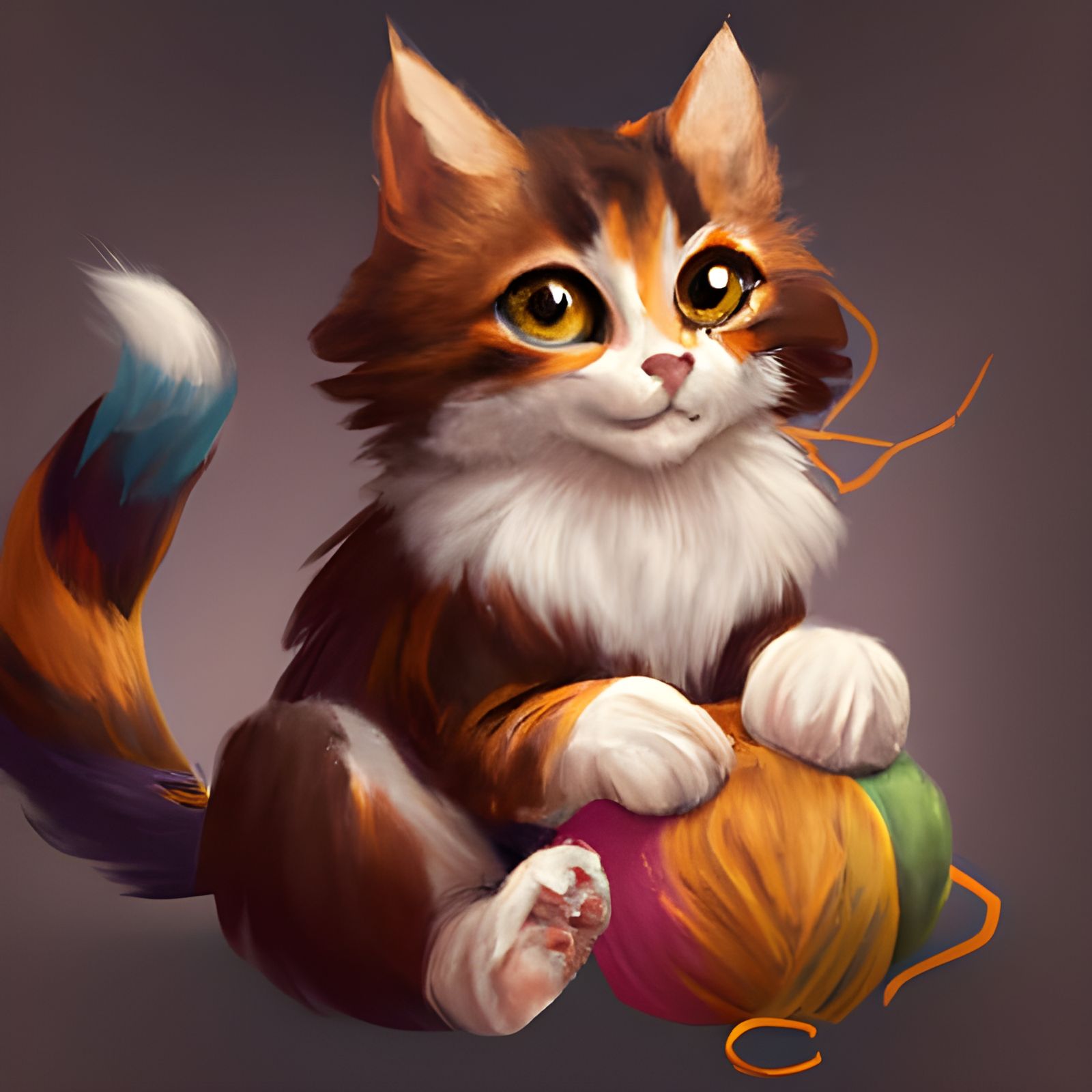 A cute cat playing with colourful yarn