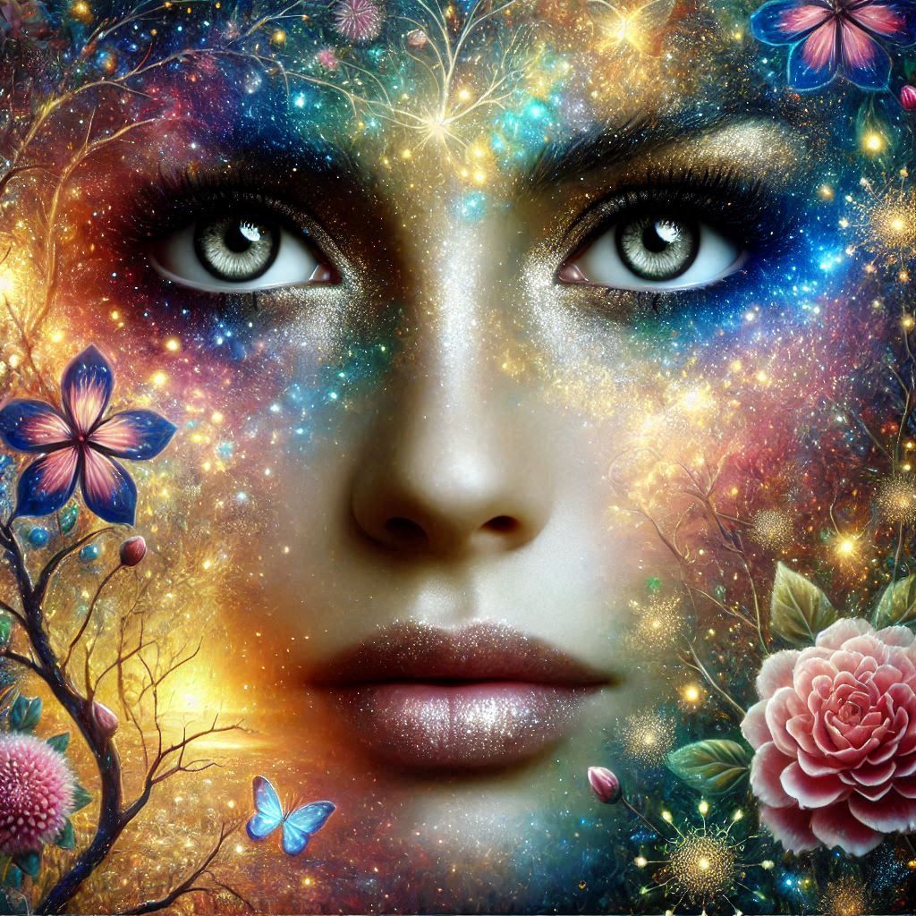 Double Exposure Woman and Flowers