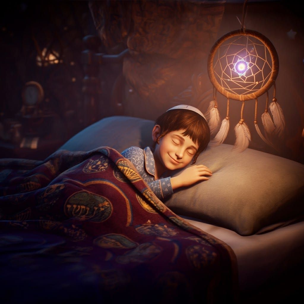Jewish Boy Asleep in Ornate Dreamscape