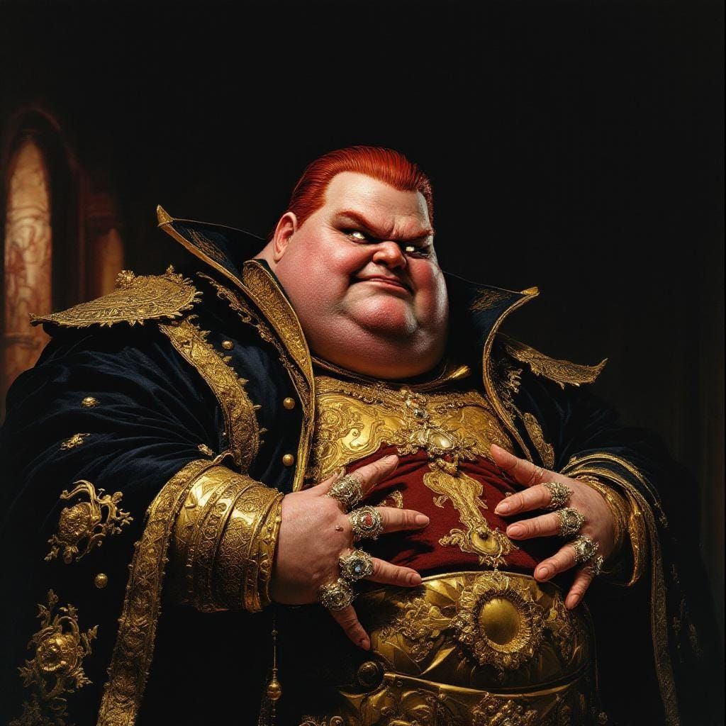 Baron vladimir harkonnen from Frank Herbert's Dune. Obese and corrupt and wearing opulent robes and rings. ...  by @Artistbloke 