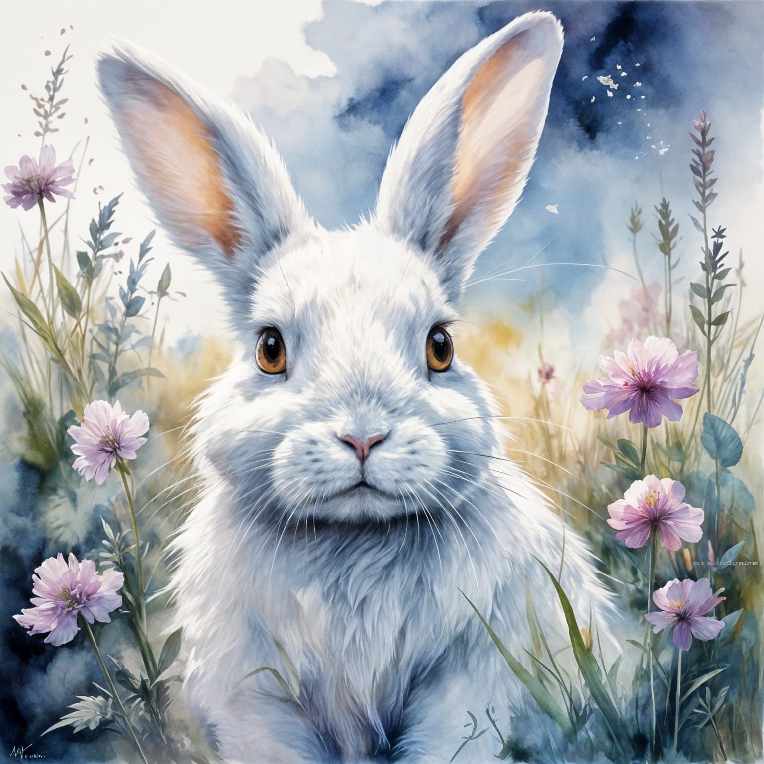 Young rabbit among slender grassy spring herbs.  by @Dreamer in Hell