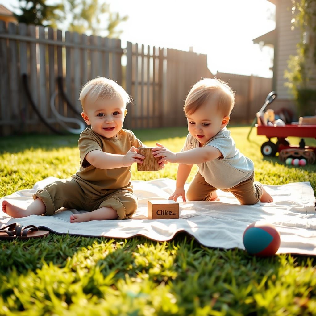 Twin Boys Playing in Golden Sunlight