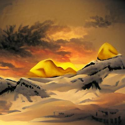 mountains sunset snowy yellow sky