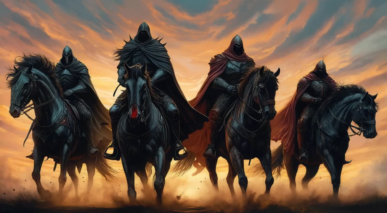 The Four Horsemen of the Apocalypse riding through the sky