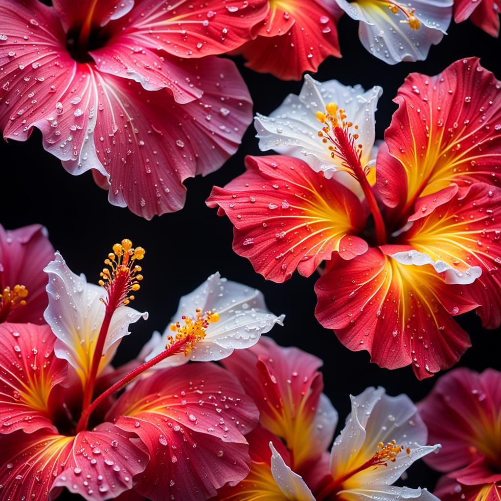 A stunning close-up photograph of vibrant hibiscus flowers i...