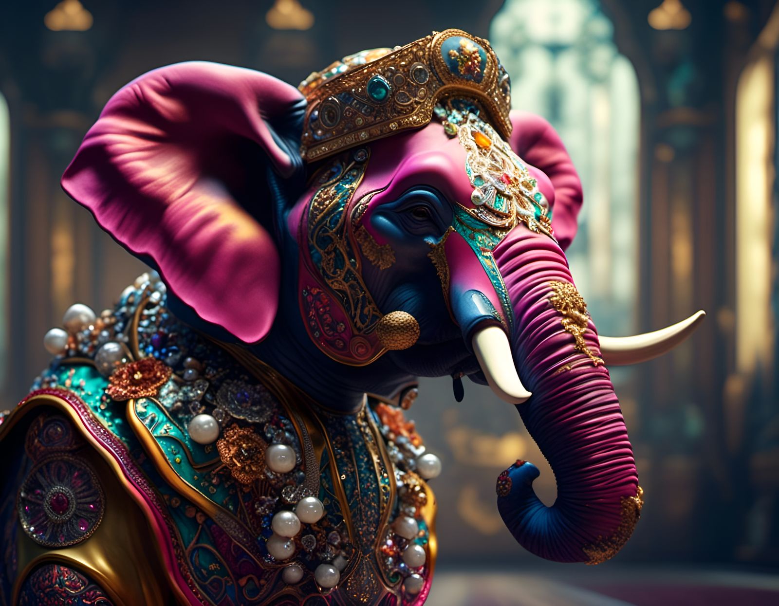 Photograph an elephant professor, gaudy,<lora:Realish:1.0>