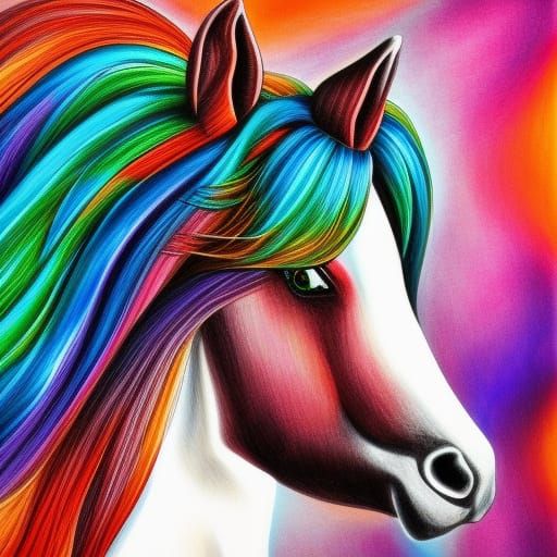 Rainbow pony, rich jewel-tones, insanely exquisite details ...