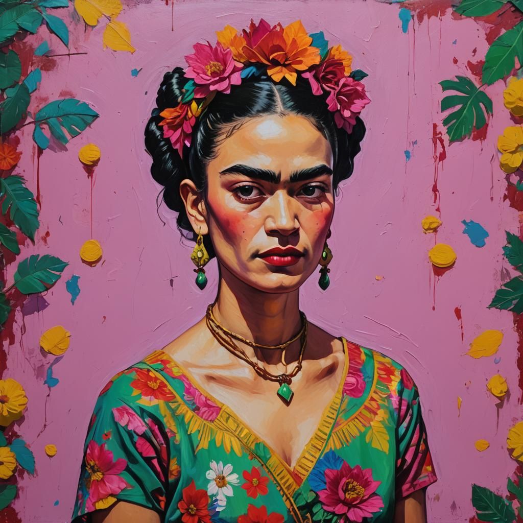 Frida Kahlo art Holiday Vibes  minimalism modern    with neo...