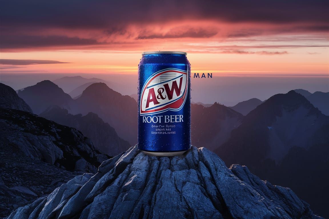 A&W Root Beer on Mountain Peak at Sunset