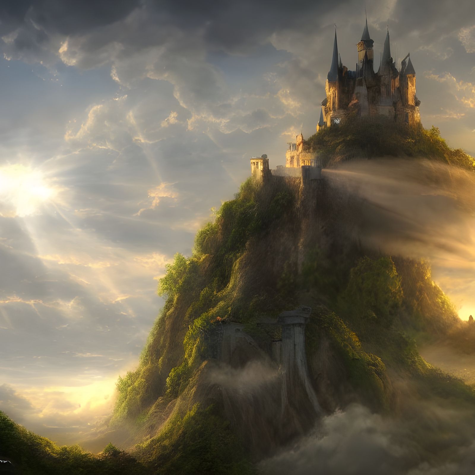 A castle in the clouds detailed matte painting 8k resolution concept ...