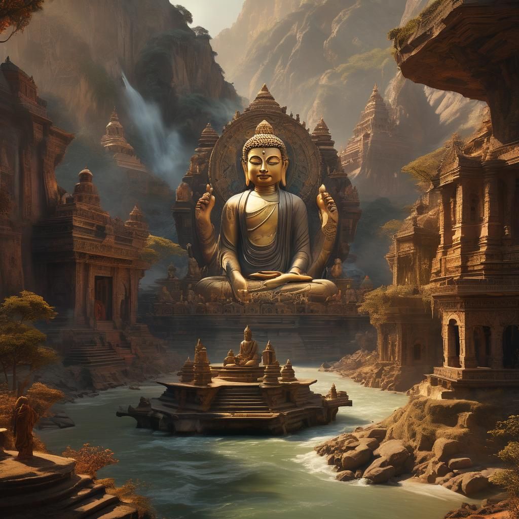 Epic Cinematic Buddha in Infinite Ganges River Landscape