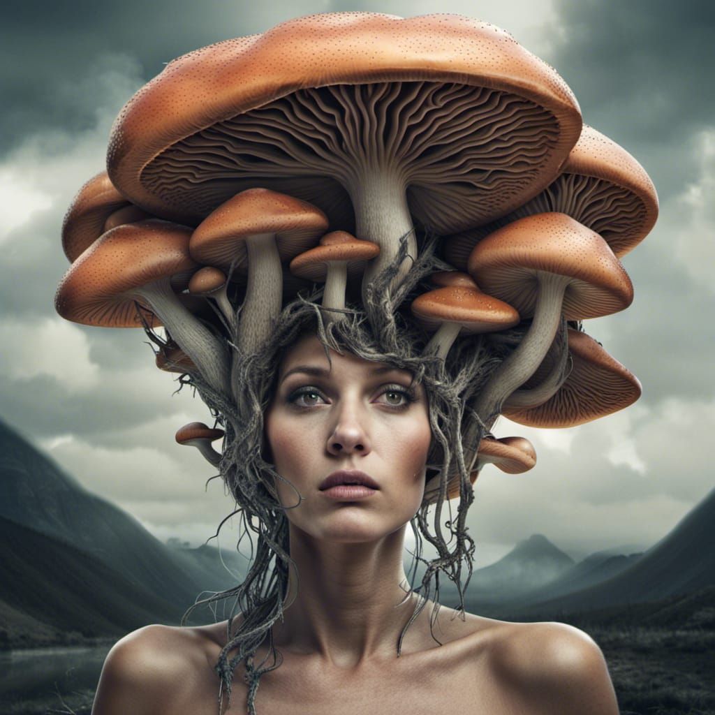 Alien woman that has mushrooms growing on her head - AI Generated ...