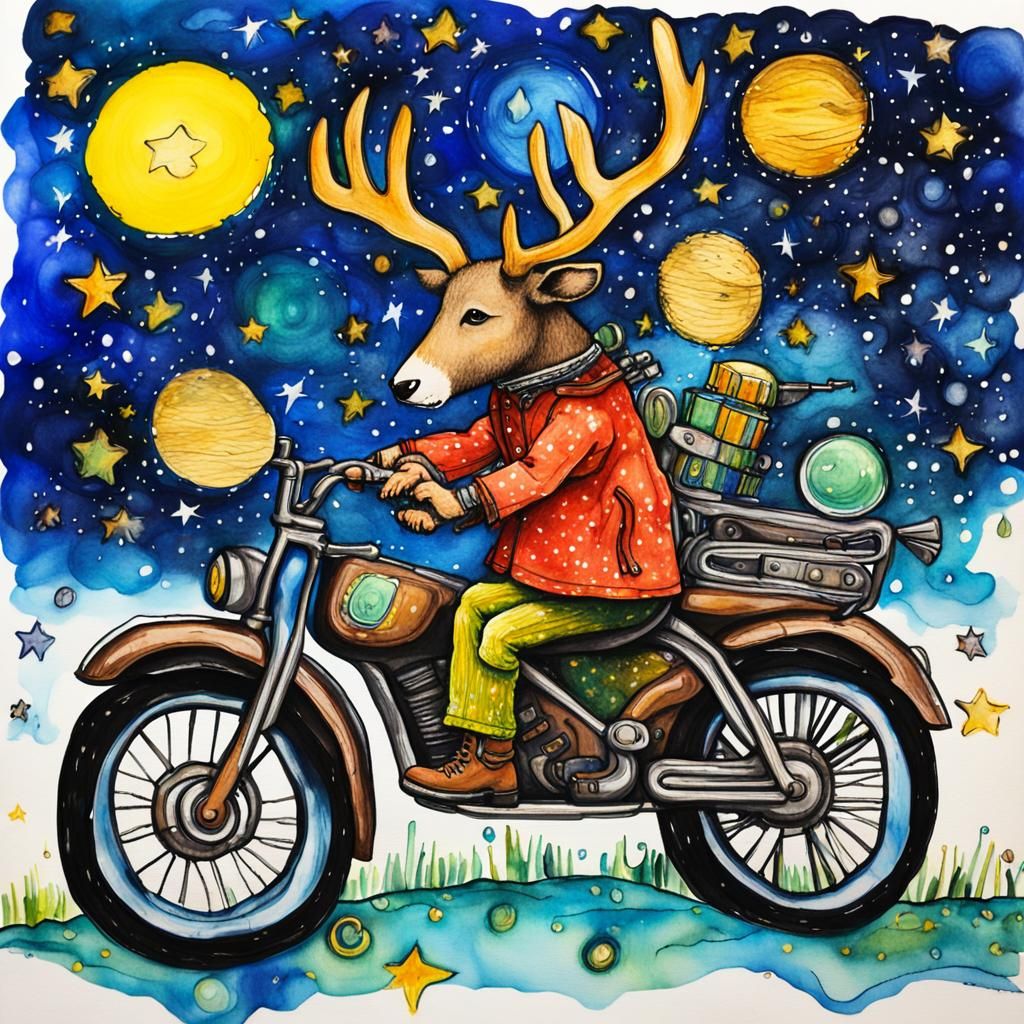 antlered wild hunt bots riding anthropomorphic motorcycles r...