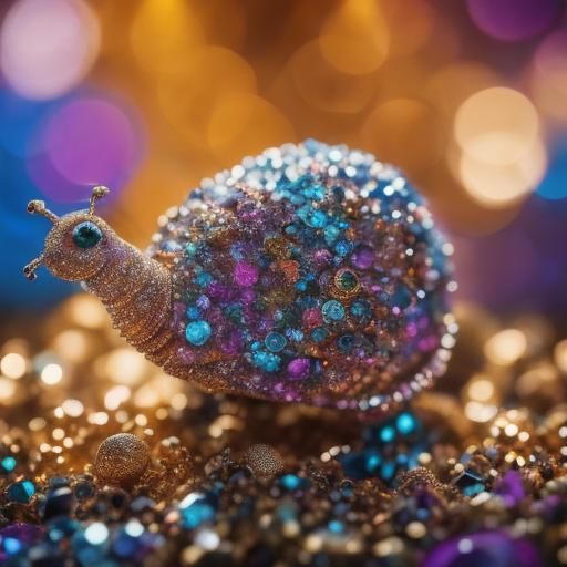<lora:Glitter-Gala DSv8:1.0>Snail, bling, Pixar, Disney, concept art, 3d digital art, Maya 3D, ZBrush Central 3D shading, bright colored bac...