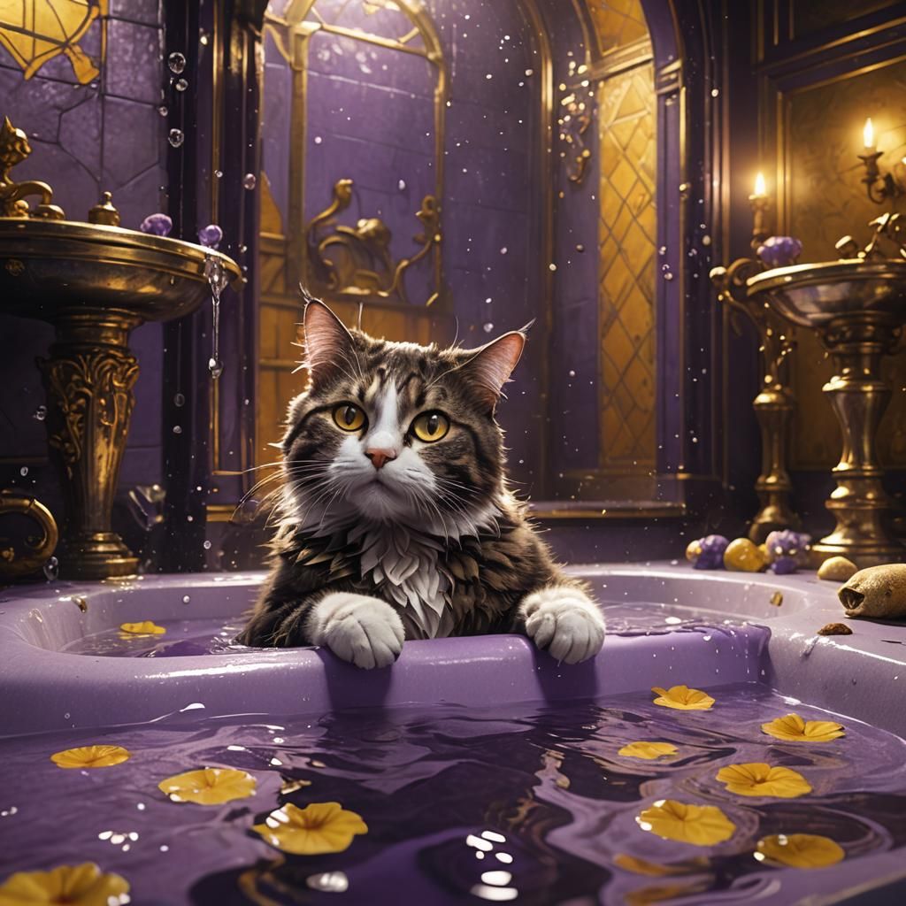 A cat with in a bath tub swimming