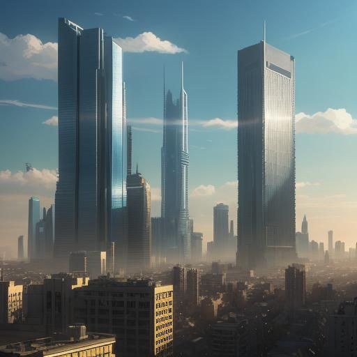 Abandoned Cityscape in Golden Hour, Comic Book Style