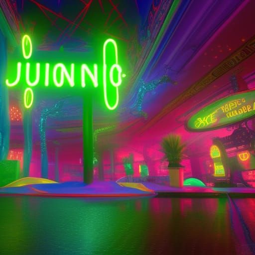 Junkie tripping on acid in Las Vegas neon vivid glow stick