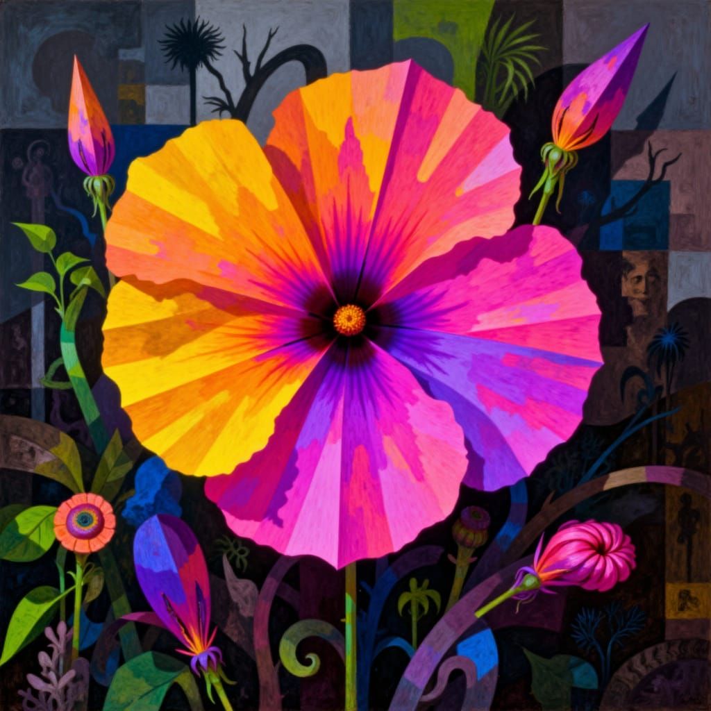 <lora:Abstract Maniac:1.0> a neon colored morning glory