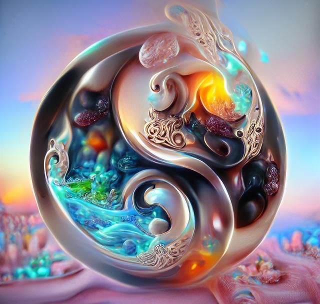 Elegant Yin Yang of Fire and Water in Rococo Style