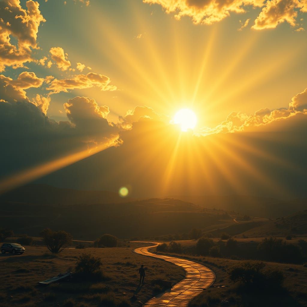 Epic Sunrise: Radiant Light in Hyper-Realistic Style
