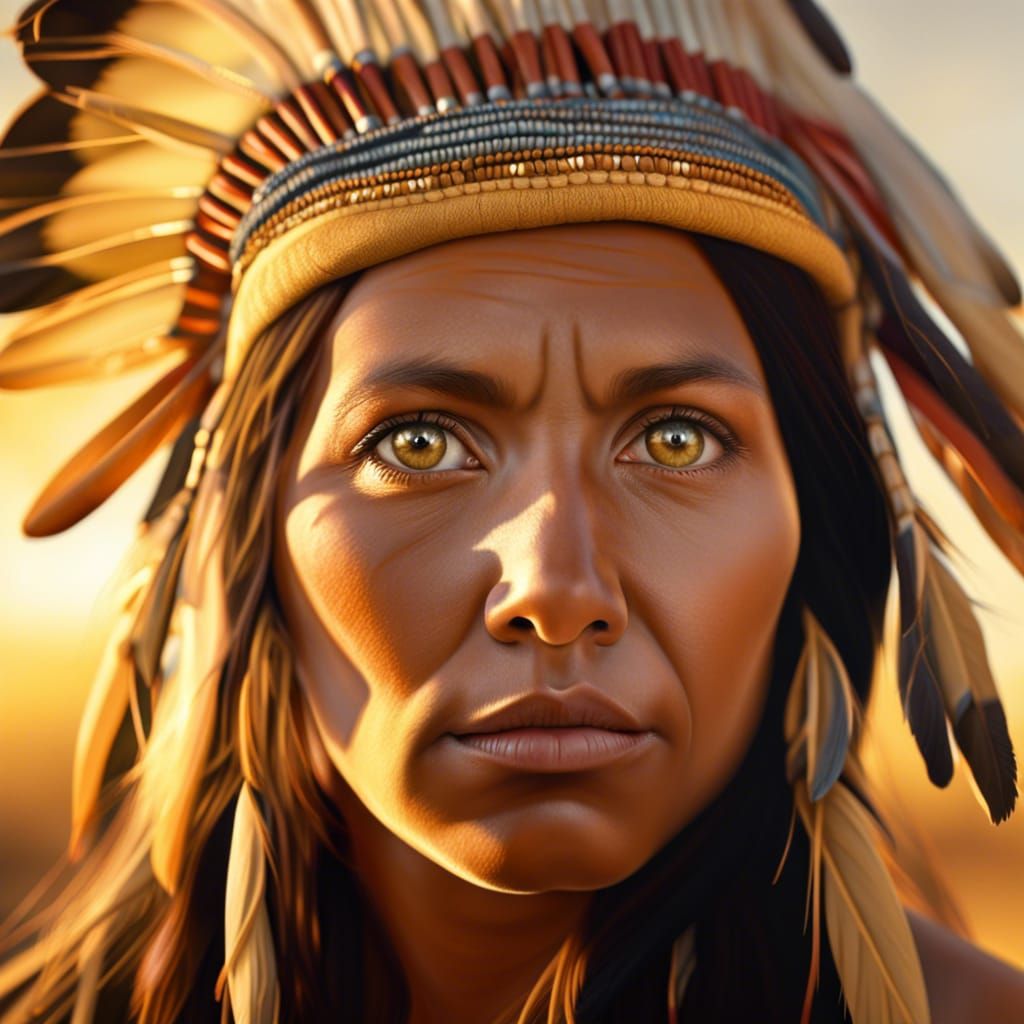 Native American woman startling eyes photorealistic photorea...