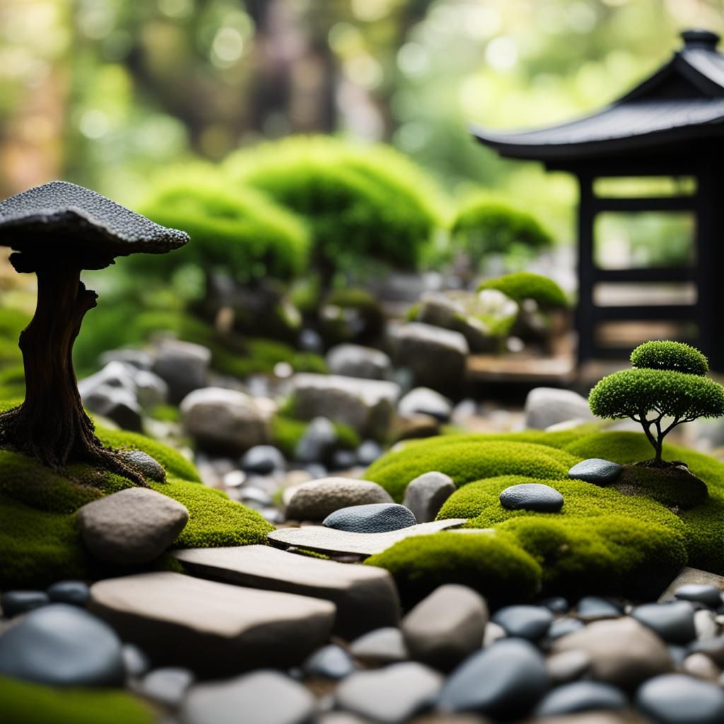 small Japanese garden idea in size 0.5X4m, having rocks, tre...