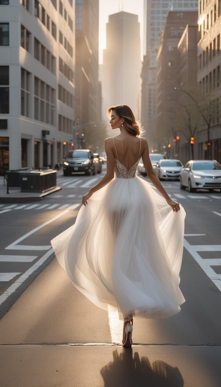 Tulle, Dress white in the city