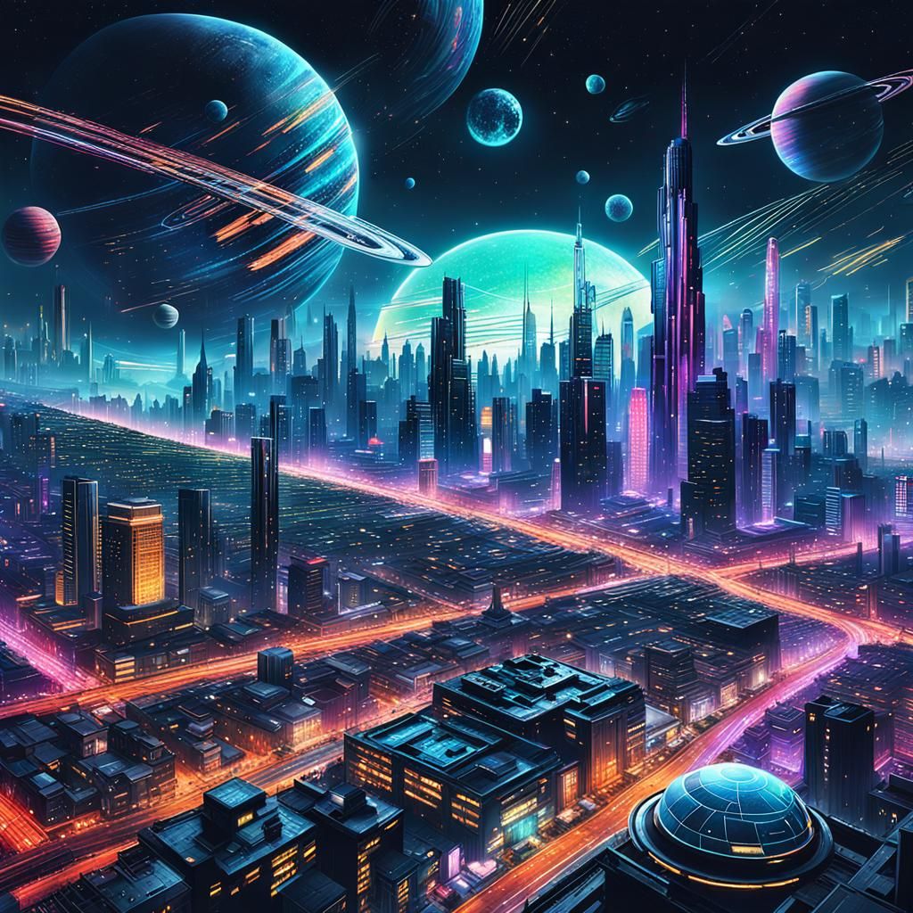 🌃💫Nighttime Cityscape on Outer Space City