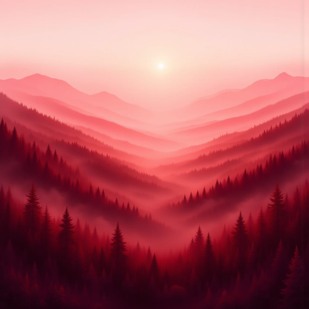 Dreamy Expressionist Landscape in Crimson Hues