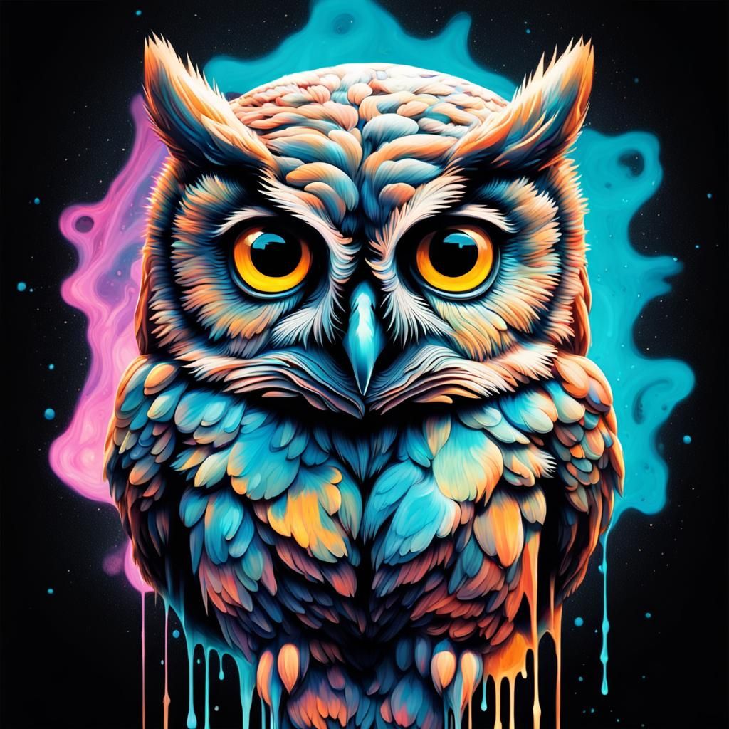 Double Exposure. Cute Baby Owl Underlay. Bioluminescent, cosmic Overlay ...