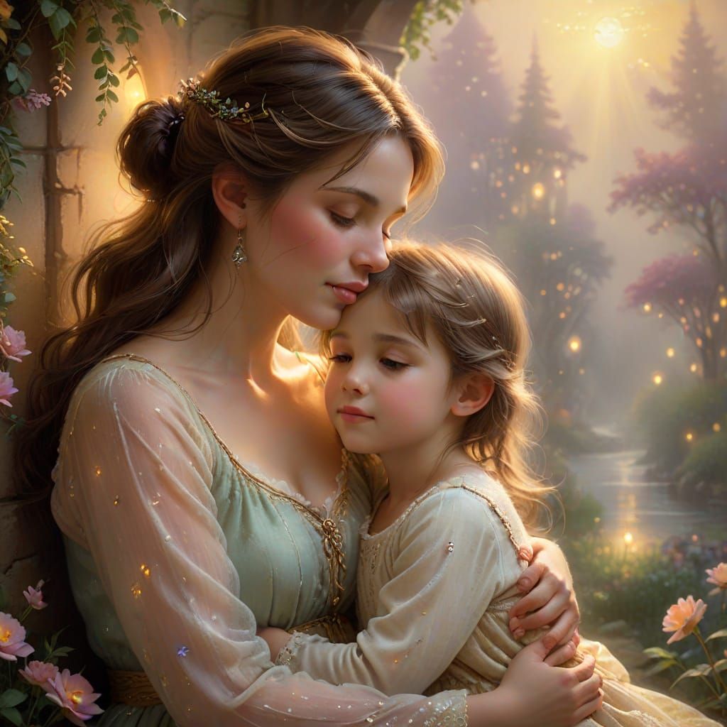 A warm scene of a mother and child sharing a quiet moment together.  by @April