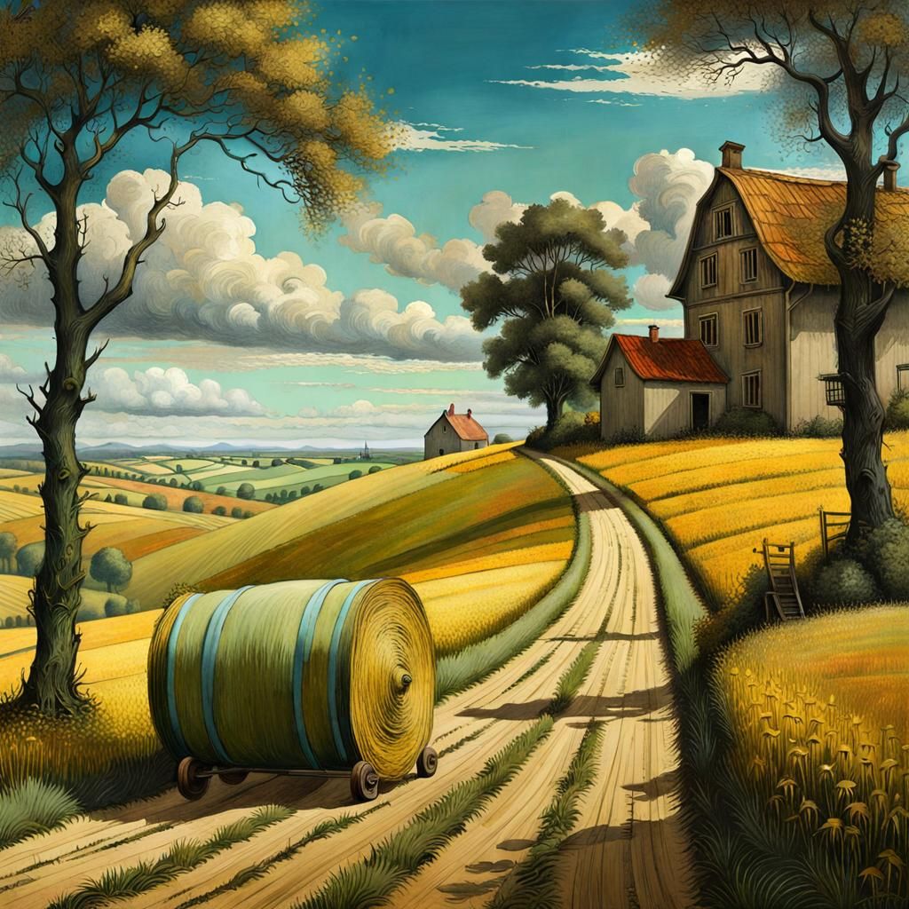 Peaceful Fields: A Hyperrealistic Surrealist Landscape